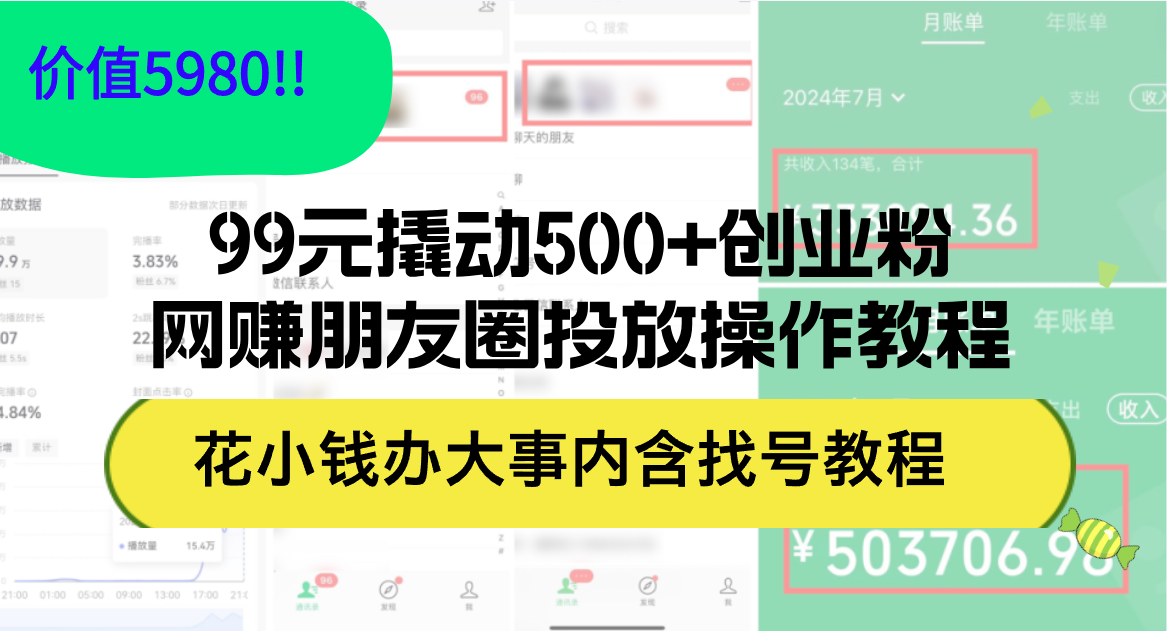 图片[1]-99元撬动500+创业粉，网赚朋友圈投放操作教程价值5980！花小钱办大事内…-轻创联盟