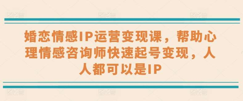 婚恋情感IP运营变现课，帮助心理情感咨询师快速起号变现，人人都可以是IP-老K资源网