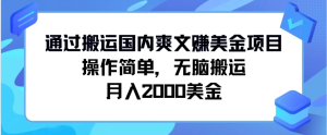 通过搬运国内爽文赚美金项目，操作简单，无脑搬运，月入2000美金-老K资源网