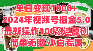 单日变现1000+,2024年视频号掘金5.0,最新骚操作100%过原创玩法,简单无脑,小白专属-老K资源网