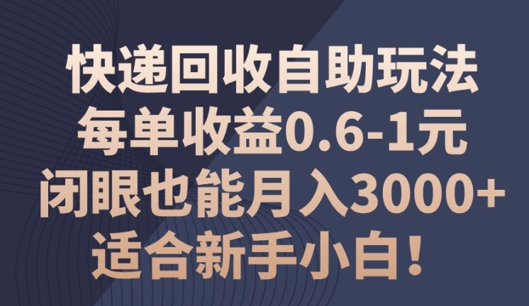 快递回收自助玩法，每单收益0.6-1元，闭眼也能月入3000+!适合新手小白!-老K资源网