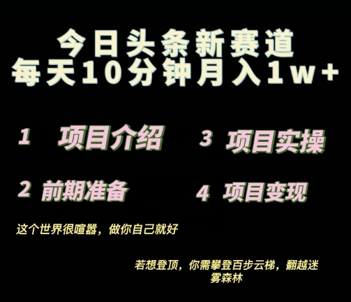 2024最新今日头条小赛道，0投入易上手-老K资源网