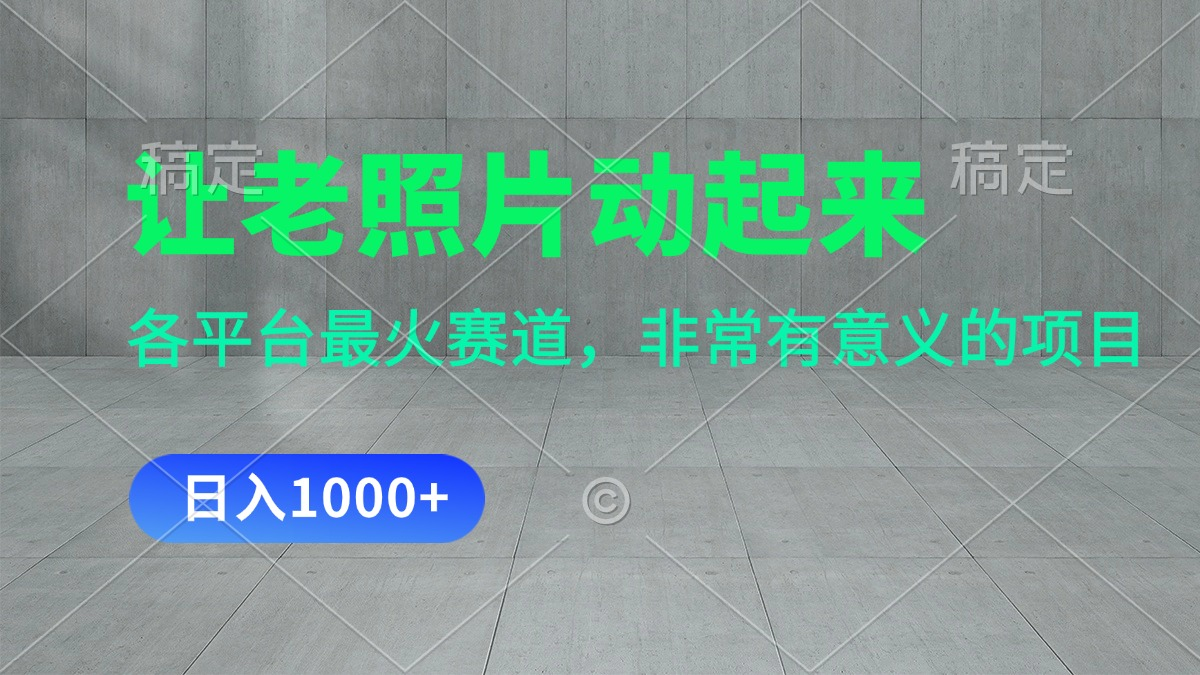 让老照片动起来，一天变现1000+，各平台最火赛道，看完就会-老K资源网