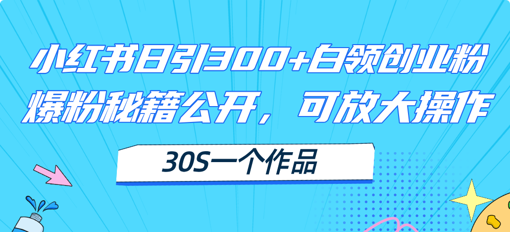 小红书日引300+高质白领创业粉，可放大操作，爆粉秘籍！30s一个作品-老K资源网