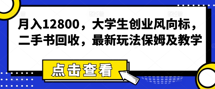 月入12800，大学生创业风向标，二手书回收，最新玩法保姆及教学-老K资源网