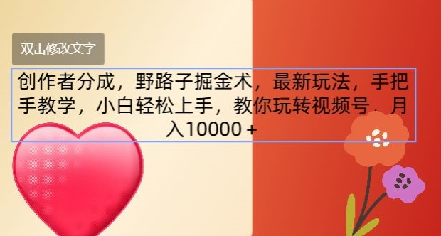 创作者分成，野路子掘金术，最新玩法，手把手教学，小白轻松上手，教你玩转视频号-老K资源网