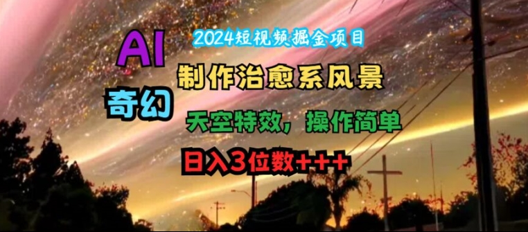 2024短视频掘金项目，AI制作治愈系风景，奇幻天空特效，操作简单，日入3位数-老K资源网