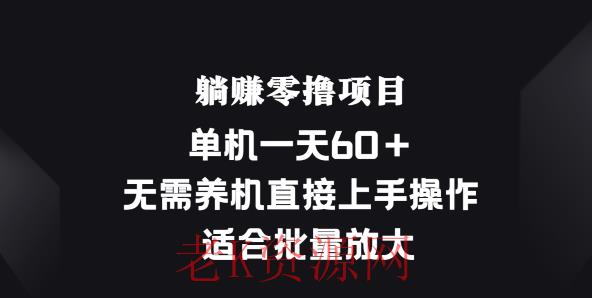 躺赚零撸项目，单机一天60+，无需养机直接上手操作， 适合批量放大-老K资源网