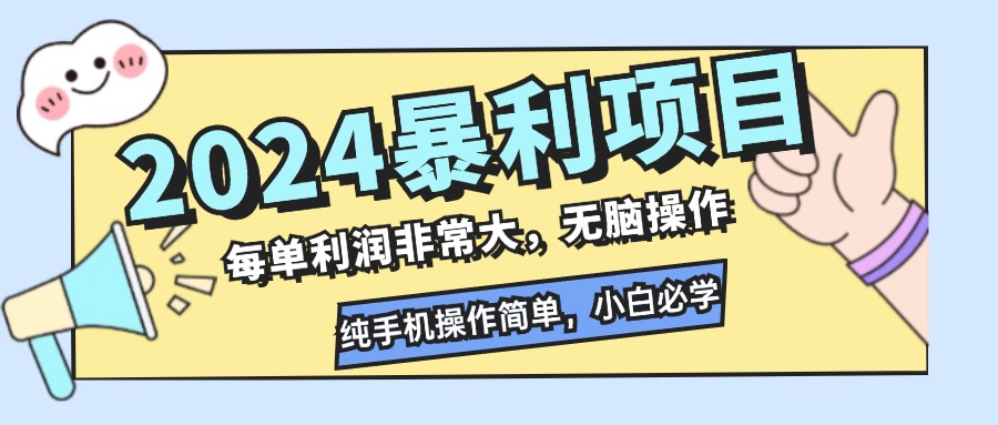 2024暴利项目，每单利润非常大，无脑操作，纯手机操作简单，小白必学项目-老K资源网