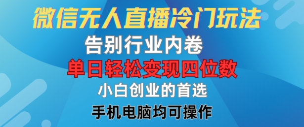 微信无人直播冷门玩法，告别行业内卷，单日轻松变现四位数，小白的创业首选-老K资源网