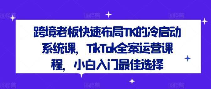 跨境老板快速布局TK的冷启动系统课，TikTok全案运营课程，小白入门最佳选择-老K资源网