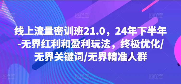 线上流量密训班21.0，24年下半年-无界红利和盈利玩法，终极优化/无界关键词/无界精准人群-老K资源网