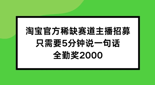 淘宝官方稀缺赛道主播招募 ，只需要5分钟说一句话， 全勤奖2000-老K资源网
