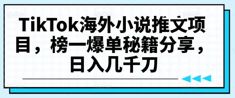 TikTok海外小说推文项目，榜一爆单秘籍分享，日入几千刀-老K资源网