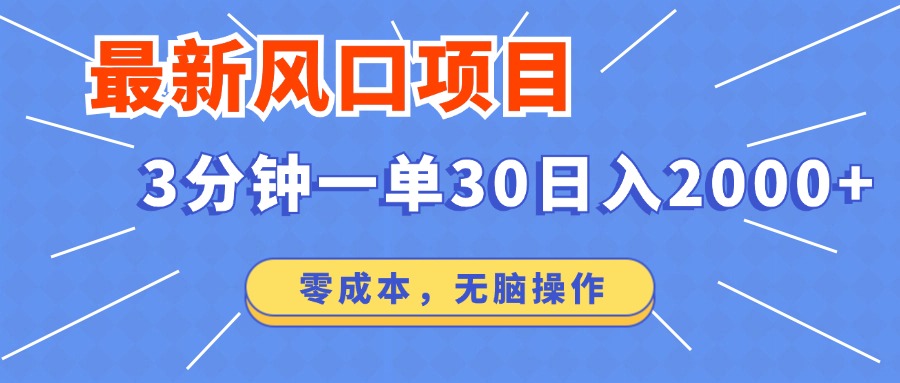 最新风口项目操作，3分钟一单30。日入2000左右，零成本，无脑操作。-老K资源网