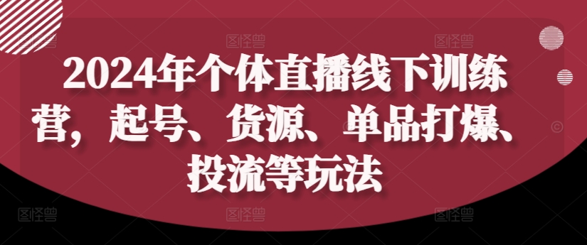 2024年个体直播训练营，起号、货源、单品打爆、投流等玩法-老K资源网