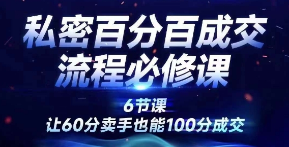 私密百分百成交流程线上训练营，绝对成交，让60分卖手也能100分成交-老K资源网