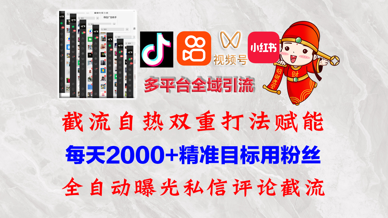 快手，抖音，小红书，视频号多平台全自动引流获客系统 精准全域引流，…-老K资源网