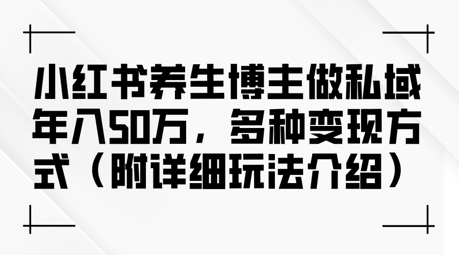 小红书养生博主做私域年入50万，多种变现方式（附详细玩法介绍）-老K资源网