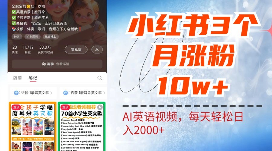 小红书三个月涨粉10W，AI英语视频0成本制作，每天轻松日入2000+-老K资源网