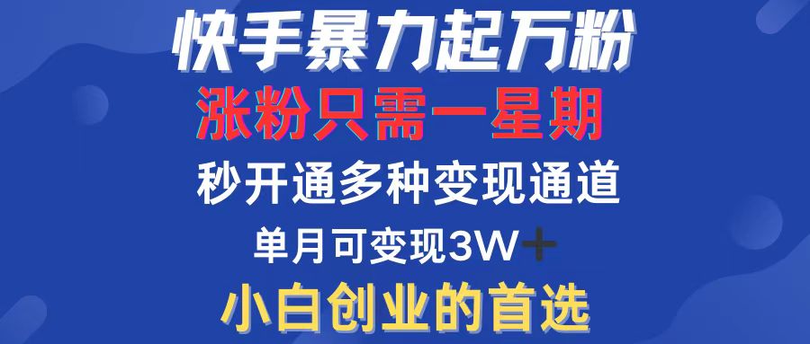 快手暴力起万粉，涨粉只需一星期，多种变现模式，直接秒开万合，小白创…-老K资源网