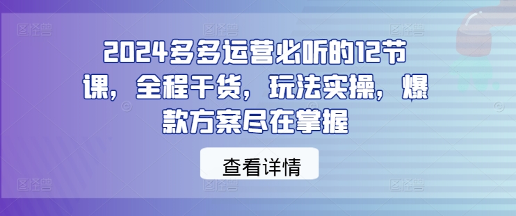 2024多多运营必听的12节课，全程干货，玩法实操，爆款方案尽在掌握-老K资源网