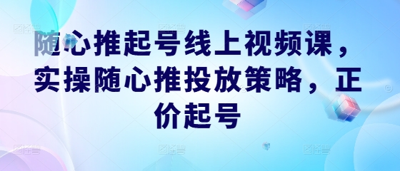 随心推起号线上视频课，实操随心推投放策略，正价起号-老K资源网