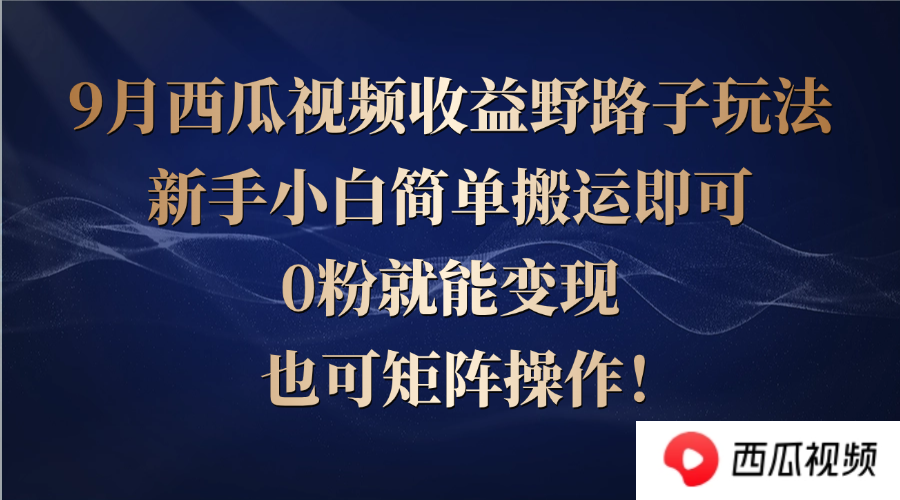 西瓜视频收益野路子玩法，新手小白简单搬运即可，0粉就能变现，也可矩…-老K资源网
