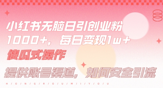 小红书无脑每日引流创业粉500+，小白每天只花半小时，躺赚长尾收益-老K资源网