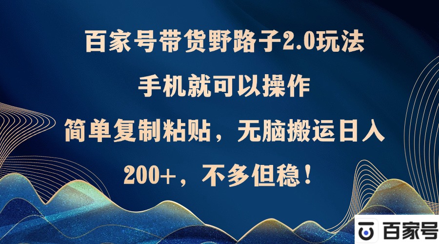 百家号带货野路子2.0玩法，手机就可以操作，简单复制粘贴，无脑搬运日…-老K资源网