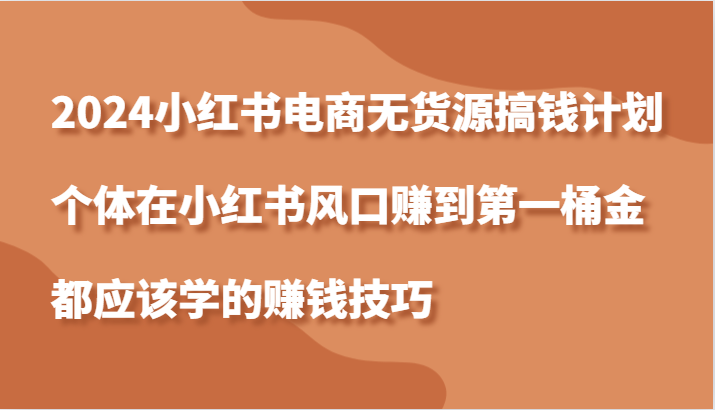 2024小红书电商无货源搞钱计划，个体在小红书风口赚到第一桶金应该学的赚钱技巧-老K资源网