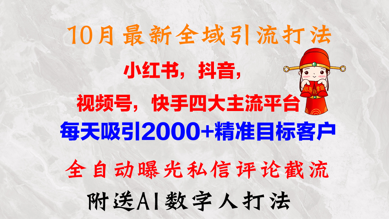 10月最新小红书，抖音，视频号，快手四大平台全域引流，，每天吸引2000…-老K资源网