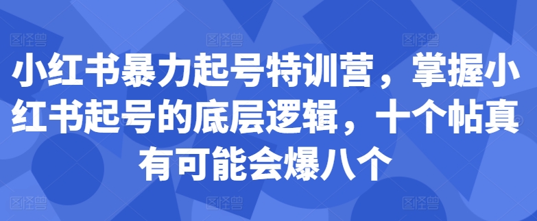 小红书暴力起号特训营，掌握小红书起号的底层逻辑，十个帖真有可能会爆八个-老K资源网