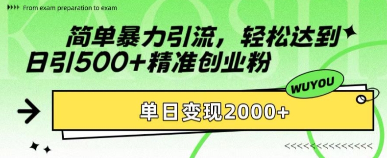 简单暴力引流，轻松达到日引500+精准创业粉，单日变现2k-老K资源网