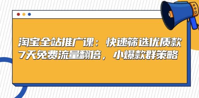 淘宝全站推广课：快速筛选优质款，7天免费流量翻倍，小爆款群策略-老K资源网