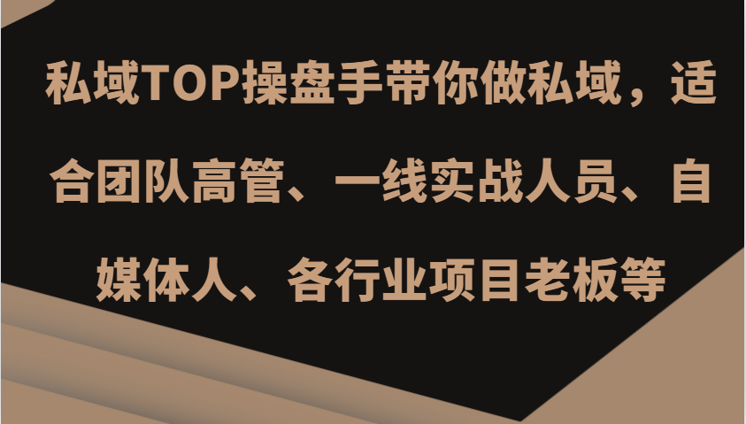 私域TOP操盘手带你做私域，适合团队高管、一线实战人员、自媒体人、各行业项目老板等-老K资源网