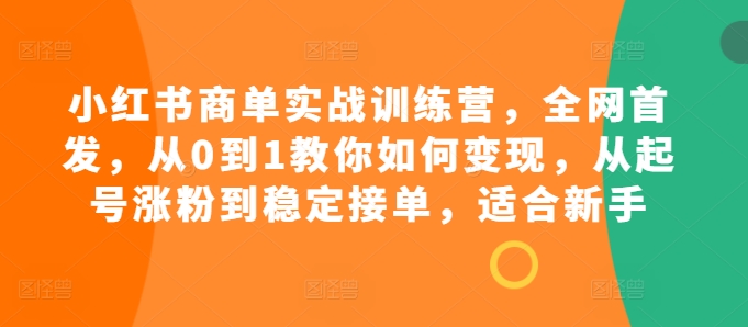 小红书商单实战训练营，全网首发，从0到1教你如何变现，从起号涨粉到稳定接单，适合新手-老K资源网
