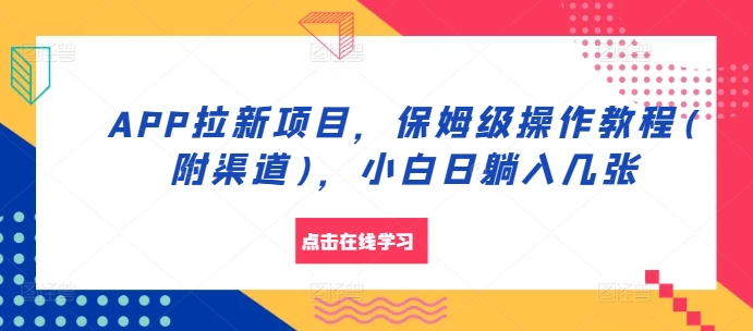 APP拉新项目，保姆级操作教程(附渠道)，小白日躺入几张-老K资源网