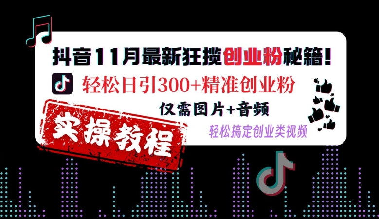 抖音11月最新狂揽创业粉秘籍，轻松日引300+精准创业粉，仅需图片+音频，轻松搞定创业类视频-老K资源网