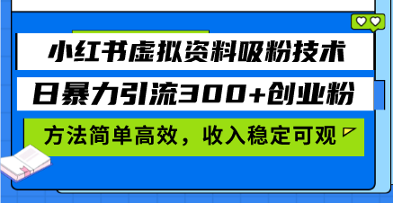 小红书虚拟资料吸粉技术，日暴力引流300+创业粉，方法简单高效，收入稳…-老K资源网