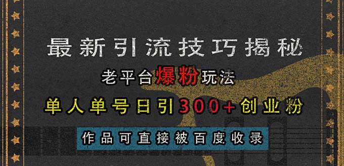 最新引流技巧揭秘，老平台爆粉玩法，单人单号日引300+创业粉，作品可直…-老K资源网