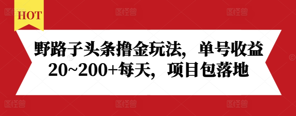 野路子头条撸金玩法，单号收益20~200+每天，项目包落地-老K资源网