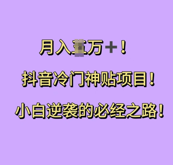抖音冷门神贴项目，小白逆袭的必经之路，月入过W-老K资源网
