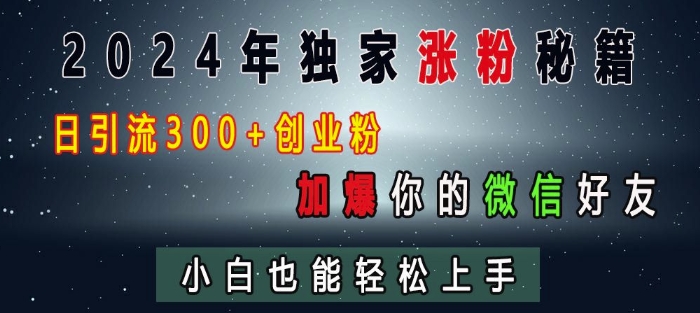 2024年独家涨粉秘籍，日引流300+创业粉，加爆你的微信好友，小白也能轻松上手-老K资源网
