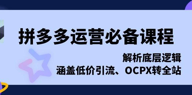 拼多多运营必备课程，解析底层逻辑，涵盖低价引流、OCPX转全站-老K资源网
