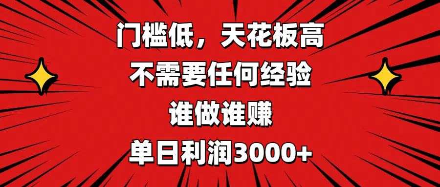 门槛低，收益高，不需要任何经验，谁做谁赚，单日利润3000+-老K资源网