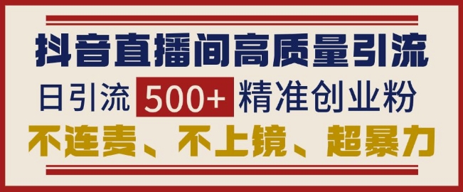 抖音直播间引流创业粉，无需连麦、不用上镜、超暴力，日引流500+高质量精准创业粉-老K资源网