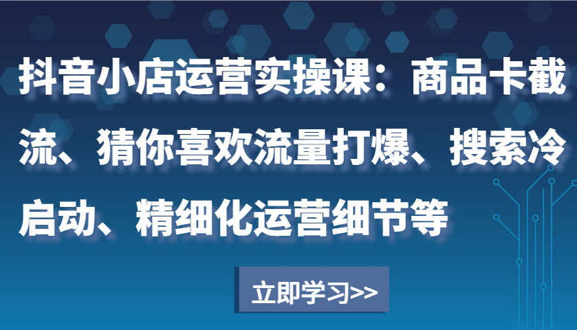 抖音小店运营实操课：商品卡截流、猜你喜欢流量打爆、搜索冷启动、精细化运营细节等-老K资源网