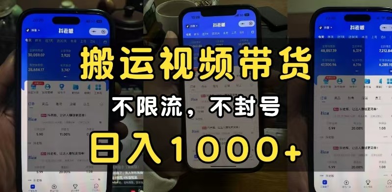 小白必看搬运视频带货玩法，不限流，不封号，纯自然流，日入1000+-老K资源网