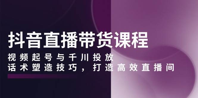 抖音直播带货课程，视频起号与千川投放，话术塑造技巧，打造高效直播间-老K资源网